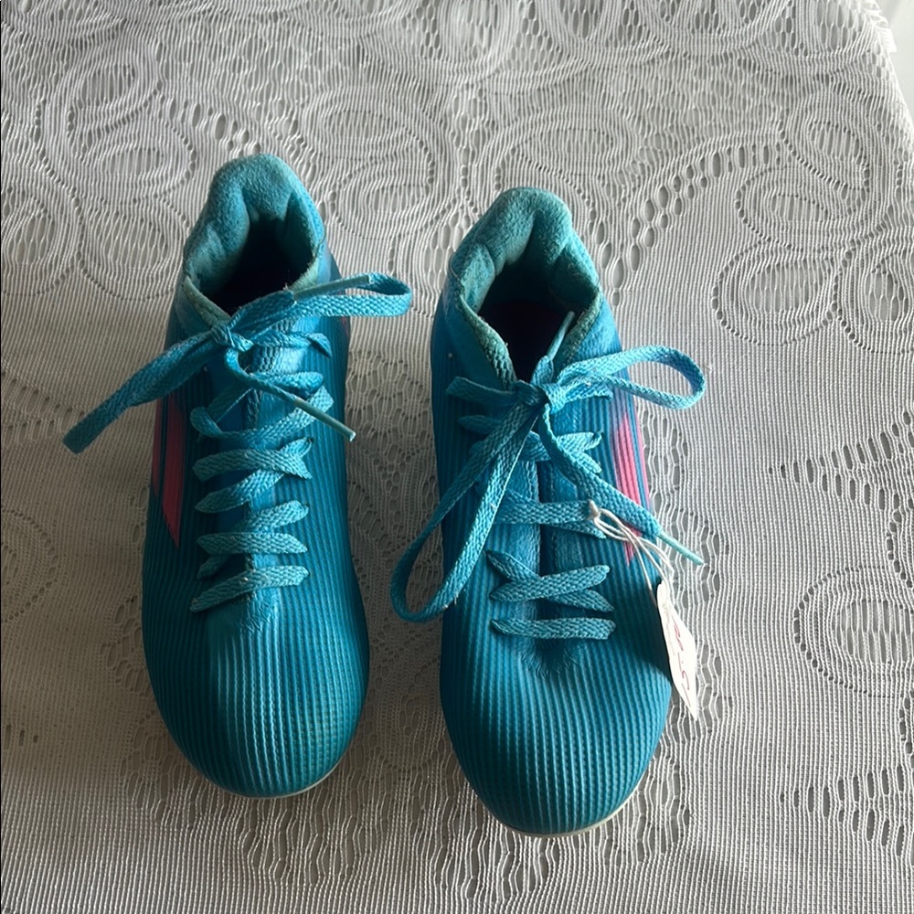 Blue Athletic Sneakers with Pink Stripe